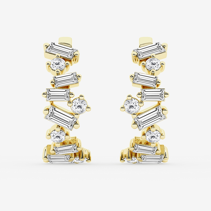 4 ctw Baguette and Round Lab Grown Diamond Hoop Earrings